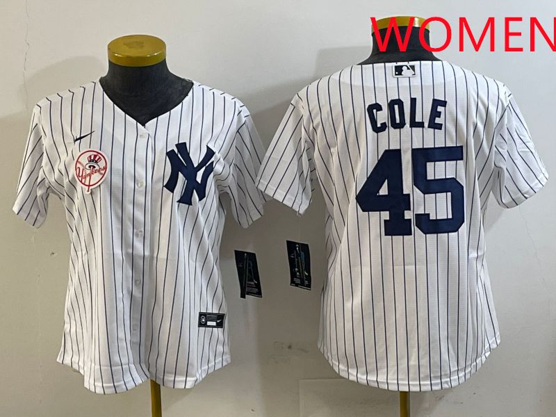 Women New York Yankees #45 Cole White Stripe Game 2025 Nike MLB Jersey style 8->women mlb jersey->Women Jersey